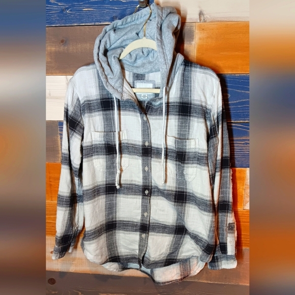 American Eagle Hoodie Flannel M White Black Grey - Picture 4 of 9